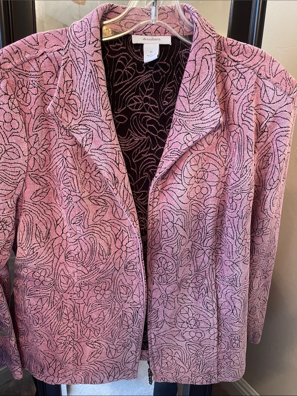 dressbarn Pink Floral-Print Zip Front Jacket